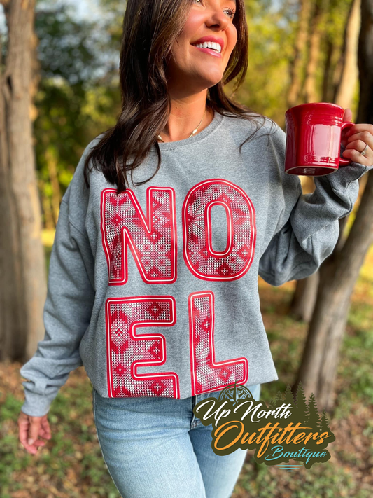 Noel Crochet Blanket Print Crewneck Sweatshirt